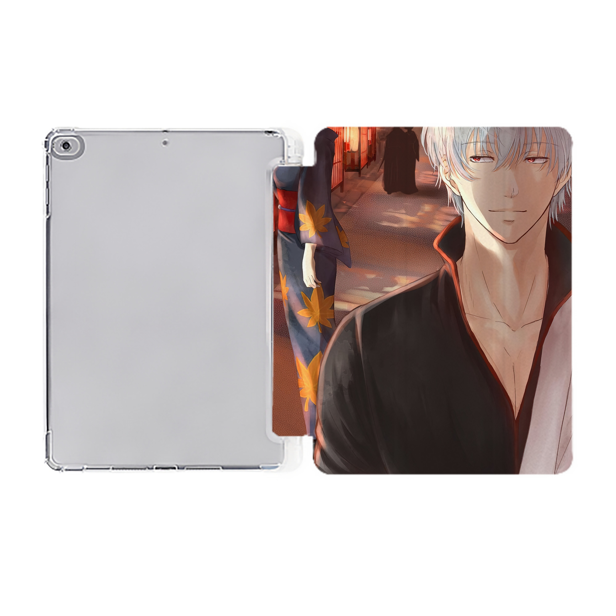 ぎんたま 坂田銀時（さかたぎんとき） 神楽 志村新八（しむら しんぱち） GINTAMA Sakata Gintoki Kagura Shimura Shinpachi IPad ケース ペン収納付き 三つ折りスタンド PUレザー×シリコン 対応機種9.5/10.5/10.9インチ